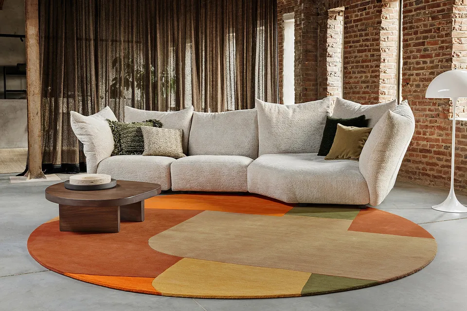 serge-lesage-tapis-blueprint-praline-patchwork-rond-color image 1