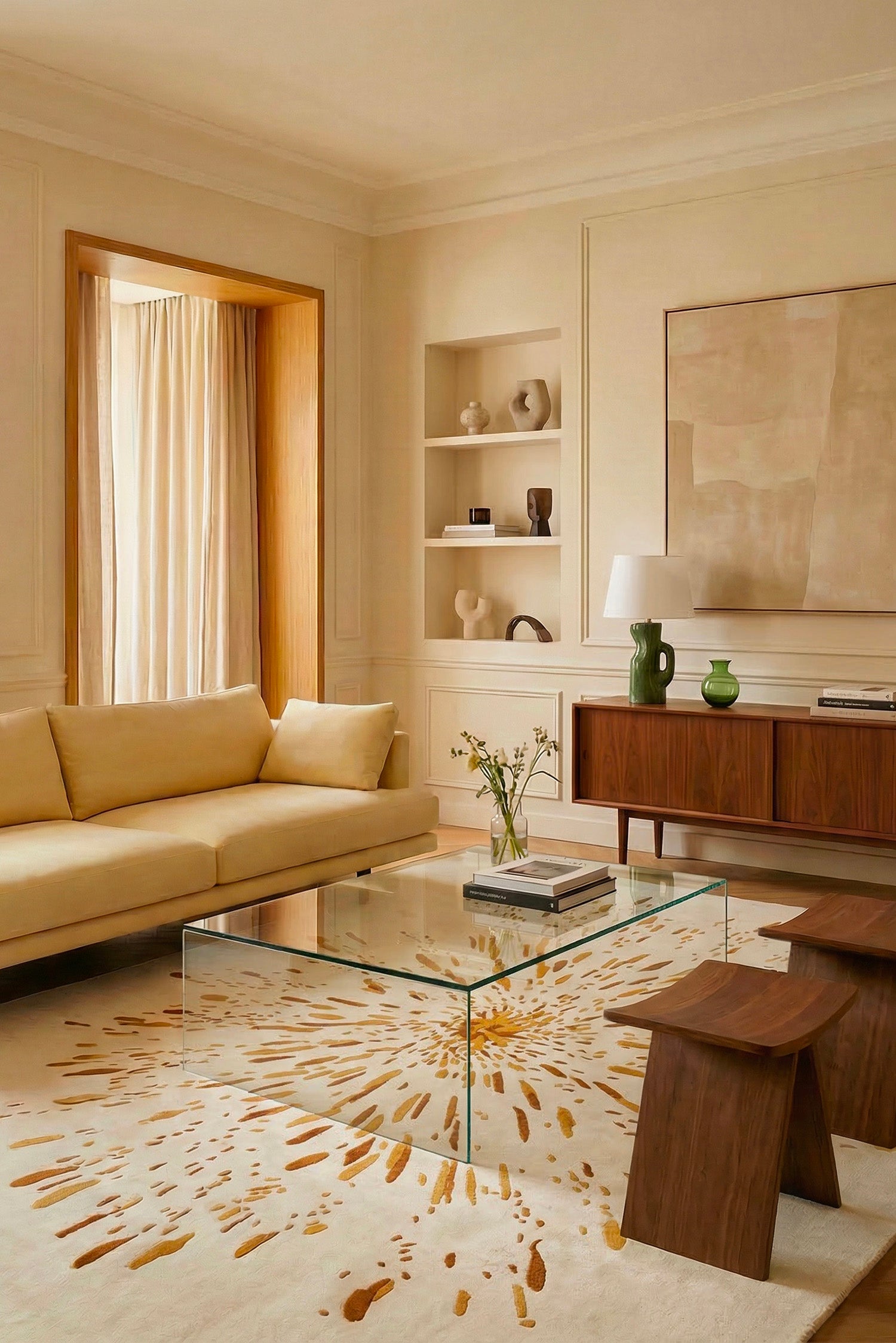 toulemonde-bochart-paint-tapis-ocre-et-beige-laine-et-soie-v-g-tale image 2
