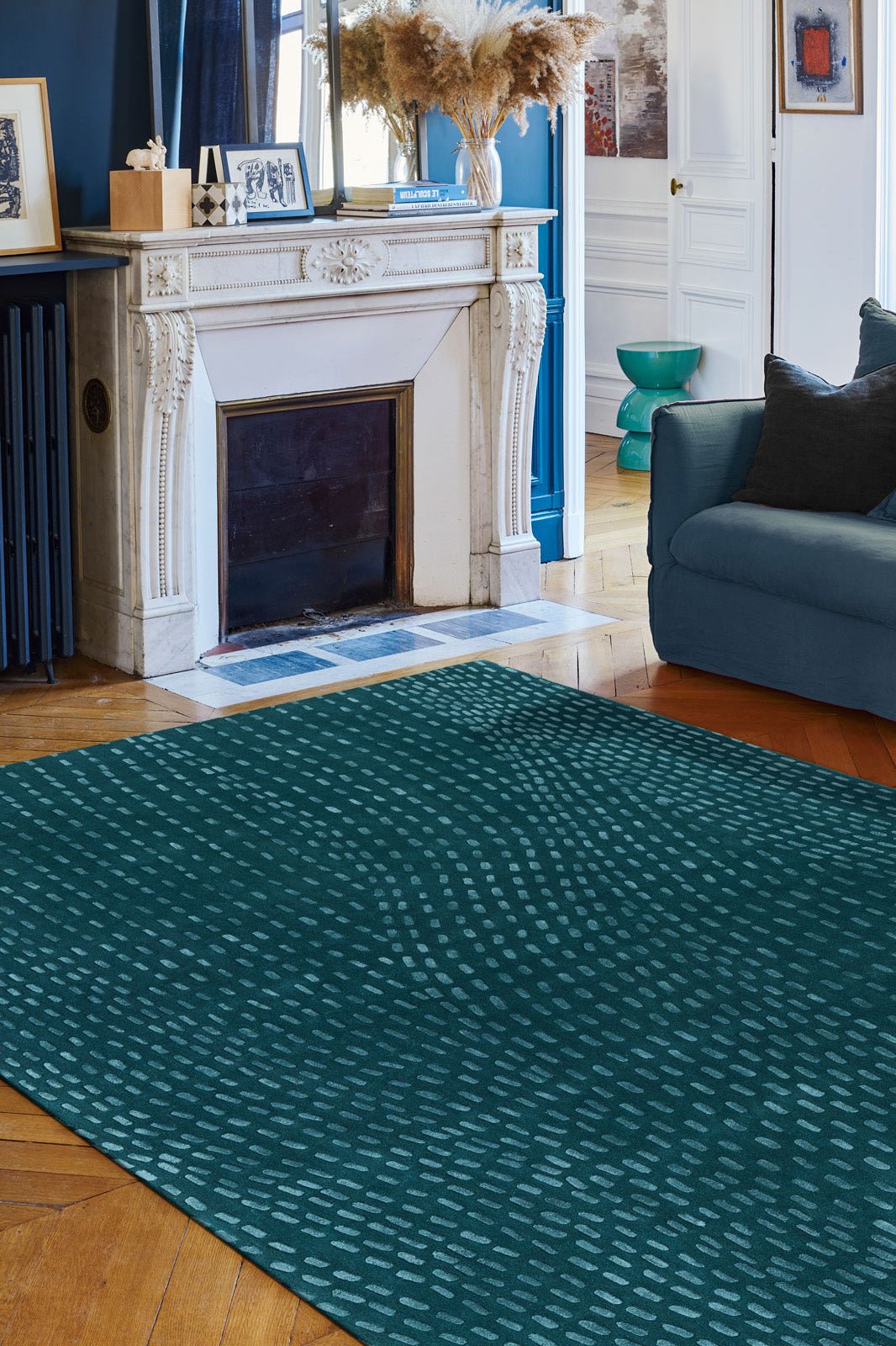 toulemonde-bochart-kantha-tapis-vert-meraude-laine-et-tencel image 2
